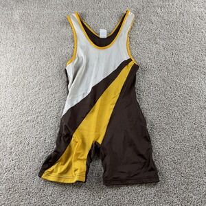 Vintage Brute Wrestling Singlet Mens Large Brown Yellow Colorblock Tank Jersey